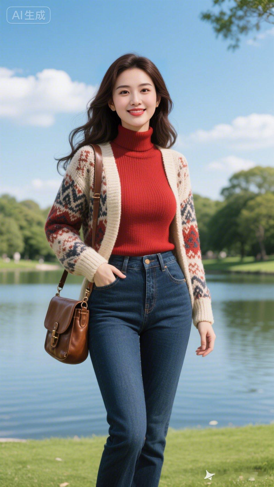 秋日穿搭指南：红色高领毛衣+牛仔裤，温暖又时尚！🍂👗👖