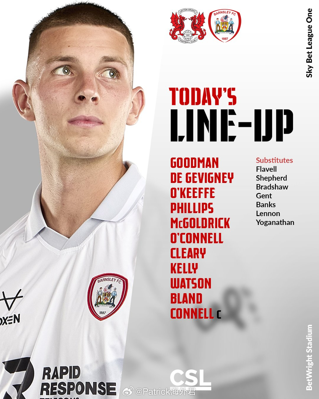 徐彬租借加盟巴恩斯利 今晚英甲联赛(3)，巴恩斯利客战莱顿东方，徐彬没有进入大名