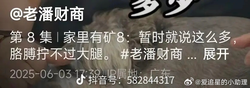 老潘财商扒虞书欣家的🍉扒到8.0，现在要暂停了，是被捂嘴了吗？ ​​​