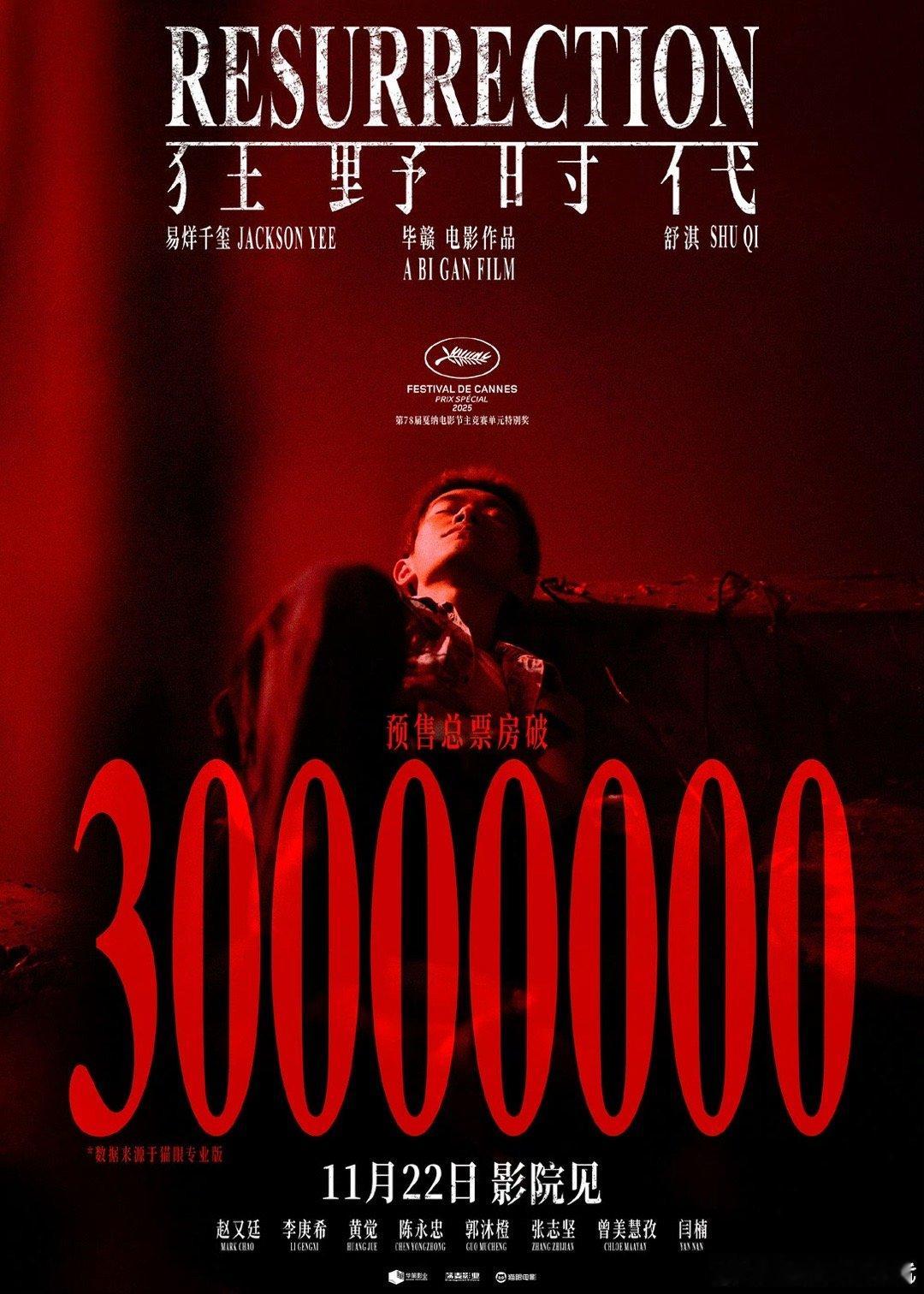 易烊千玺电影《狂野时代》预售票房突破3000万了！ 