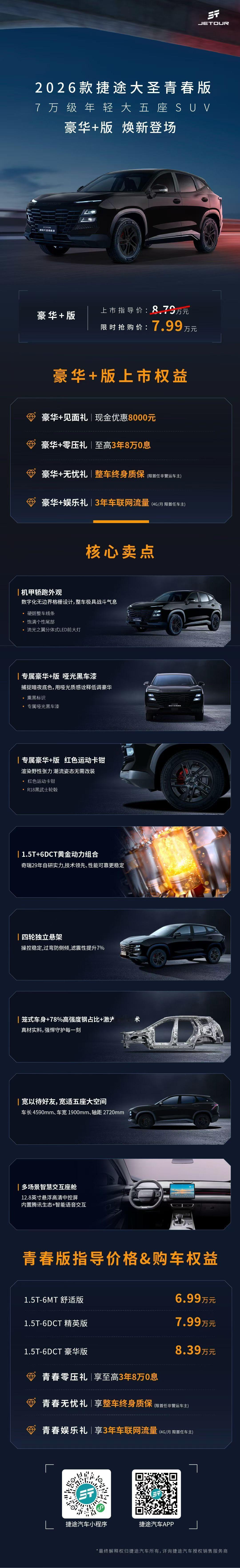 2026款捷途大圣青春版豪华+版，焕新升级限时抢购价7.99万元捷途大圣青春版新