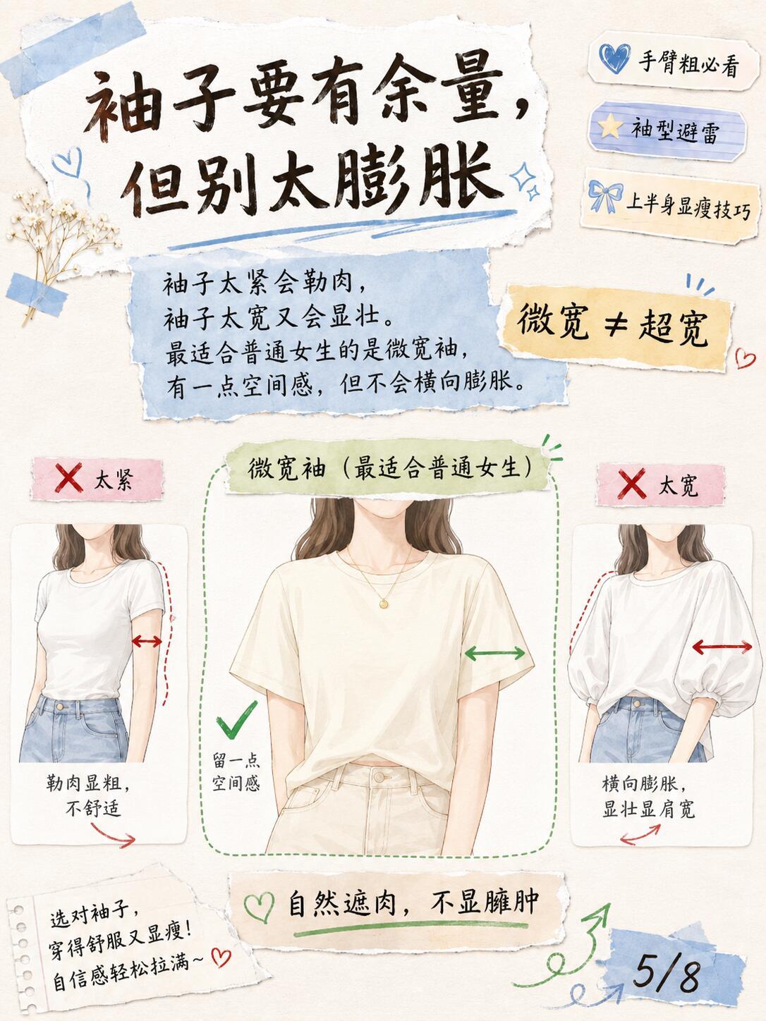 袖子选对，手臂更细手臂粗不是只能穿长袖，袖型选对更重要。有些袖子看起来可爱，但上