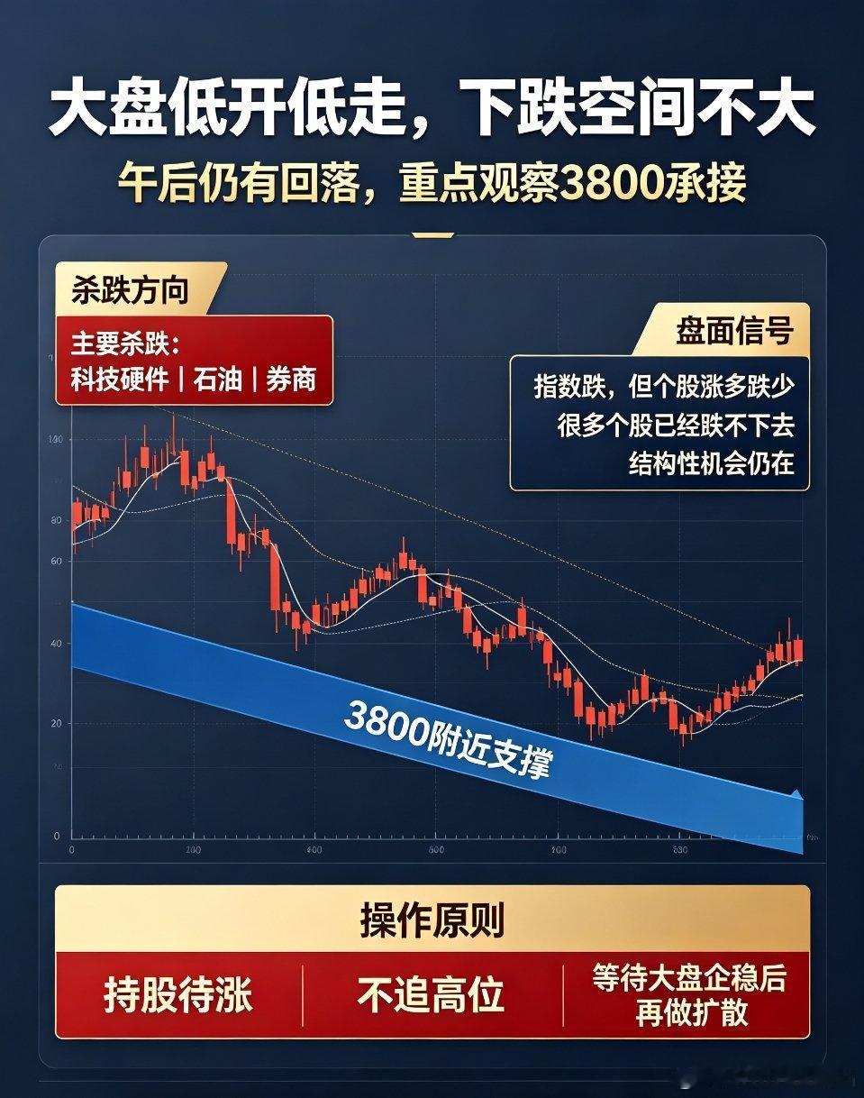 A股大盘低开低走，盘面核心解读与操作思路今日大盘走出低开低走行情，盘面分化特征十