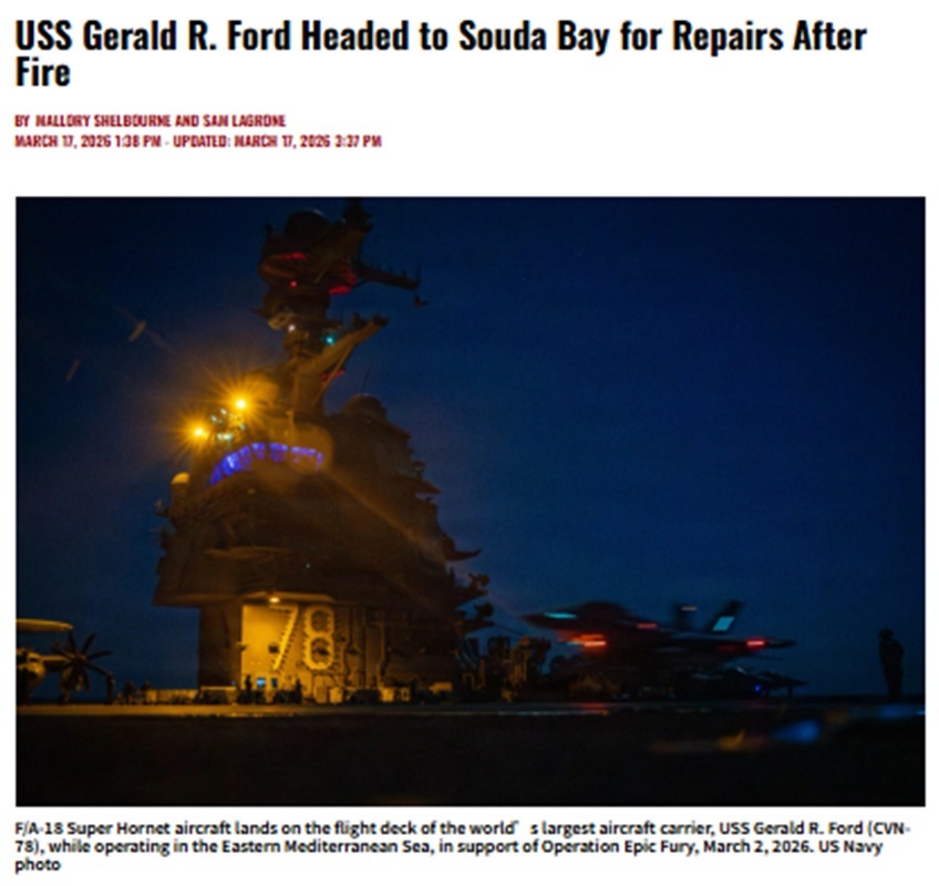 继续拆东墙补西墙，“福特”号将紧急维修，并从“肯尼迪”号上拆下1000床铺使用！