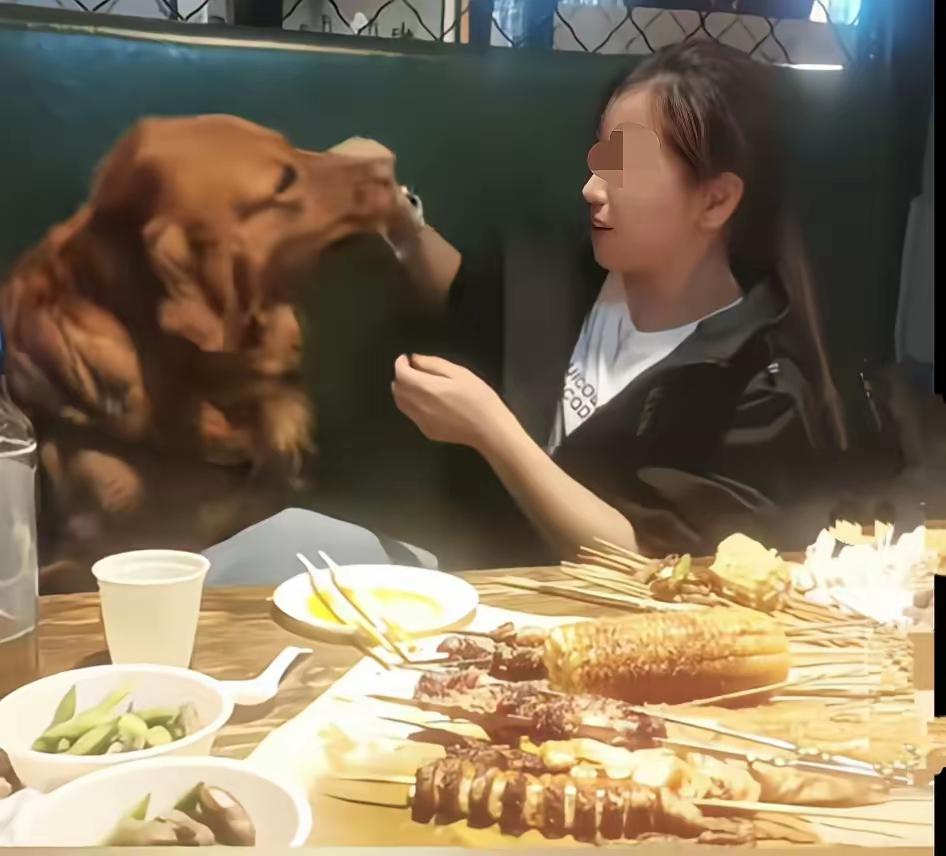 这样和狗去店里吃烧烤，有没有用脑子想一想
真是想不到，女人带狗去店里吃烧烤，竟然