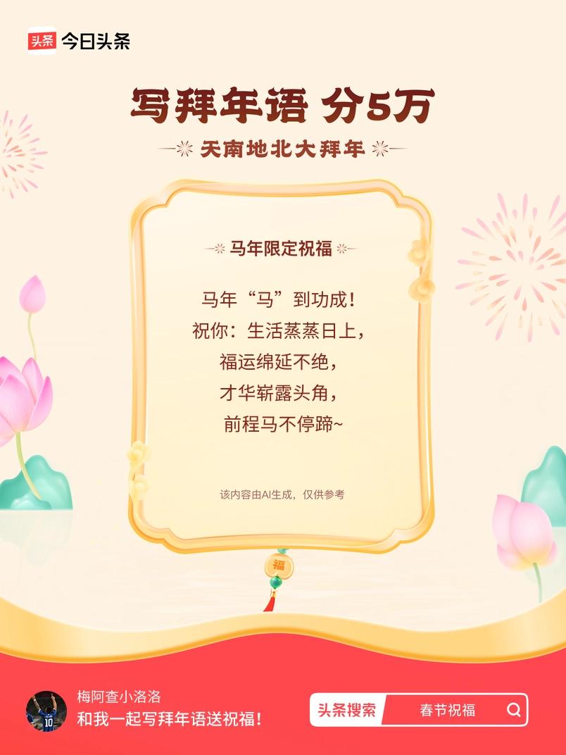 写拜年语送祝福新春拜年送祝福！我的祝福是：“马年“马”到功成！祝你：生活蒸蒸日上