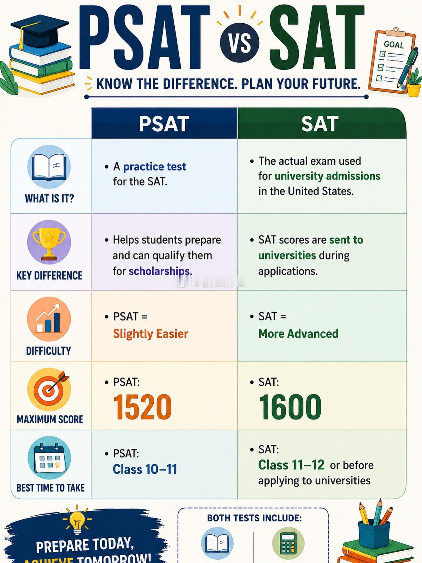 🌹 PSAT   VS   SAT 有网友问PSAT的事儿，在这里简单介绍一下