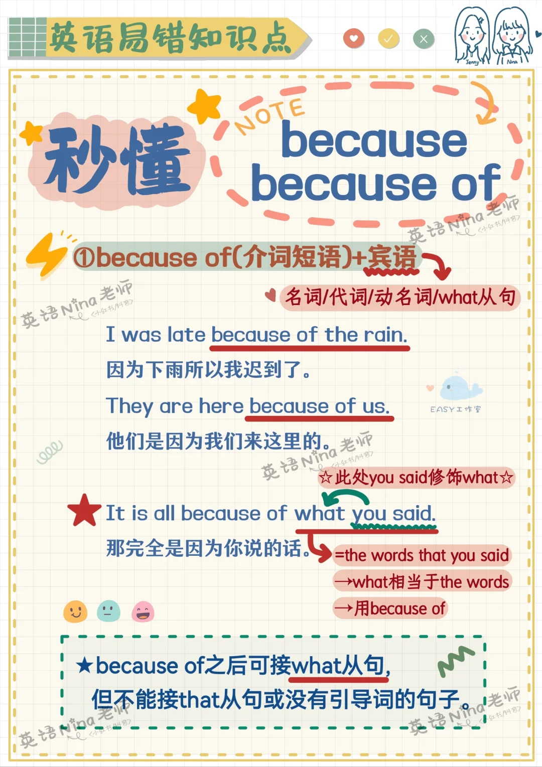 一招辨析because🆚because of✔️