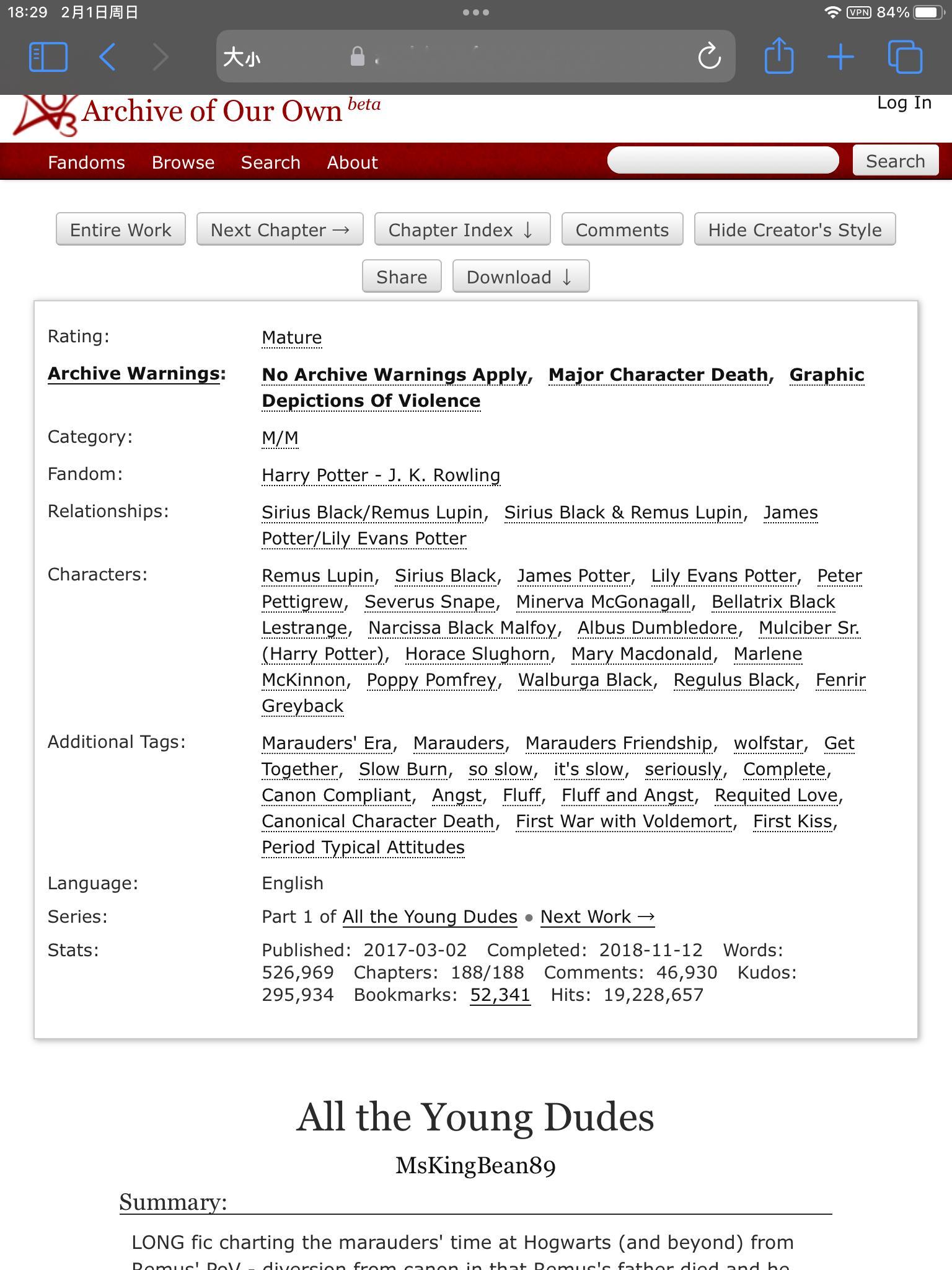 著名同人作品网站AO3目前点赞量排名第一的是一部五十多万字的《哈利·波特》亲世代