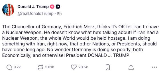 德国总理默茨4月27日就美国对伊朗军事行动公开发表批评，称其“考虑不周”，缺乏明