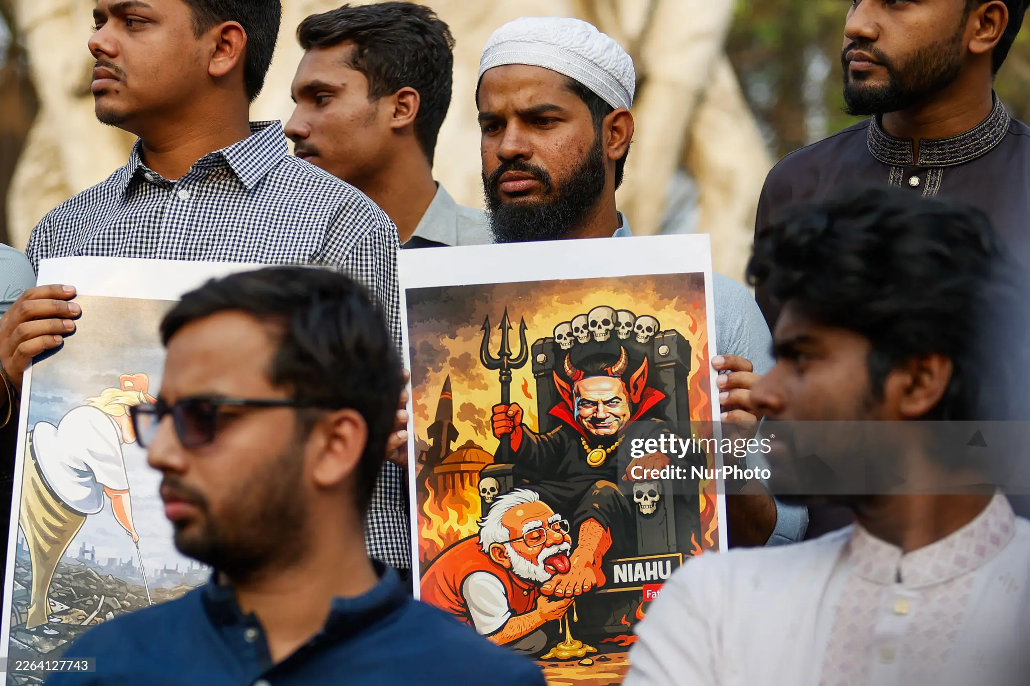 3月3日，孟加拉国达卡举行示威活动，抗议美国和以色列对伊朗的侵略和印度莫迪政府对