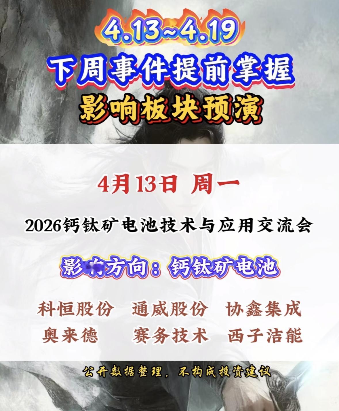 下周重要事件预告：4.13-4.19，影响板块预演

下周（4.13 - 4.1