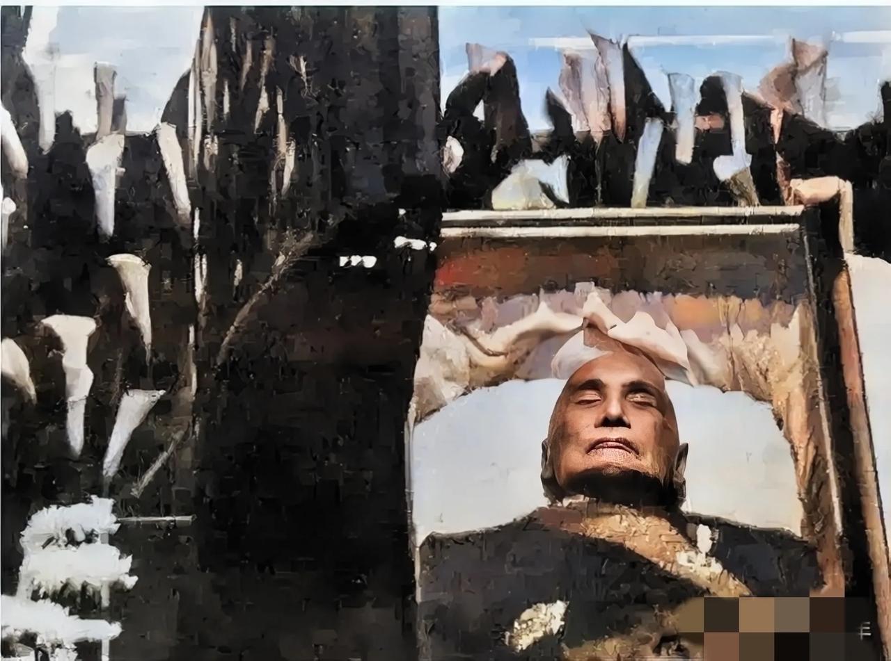 1975年，蒋中正的“大殓”现场，一张罕见的留影，镜头中的他躺在棺椁当中，遗容非