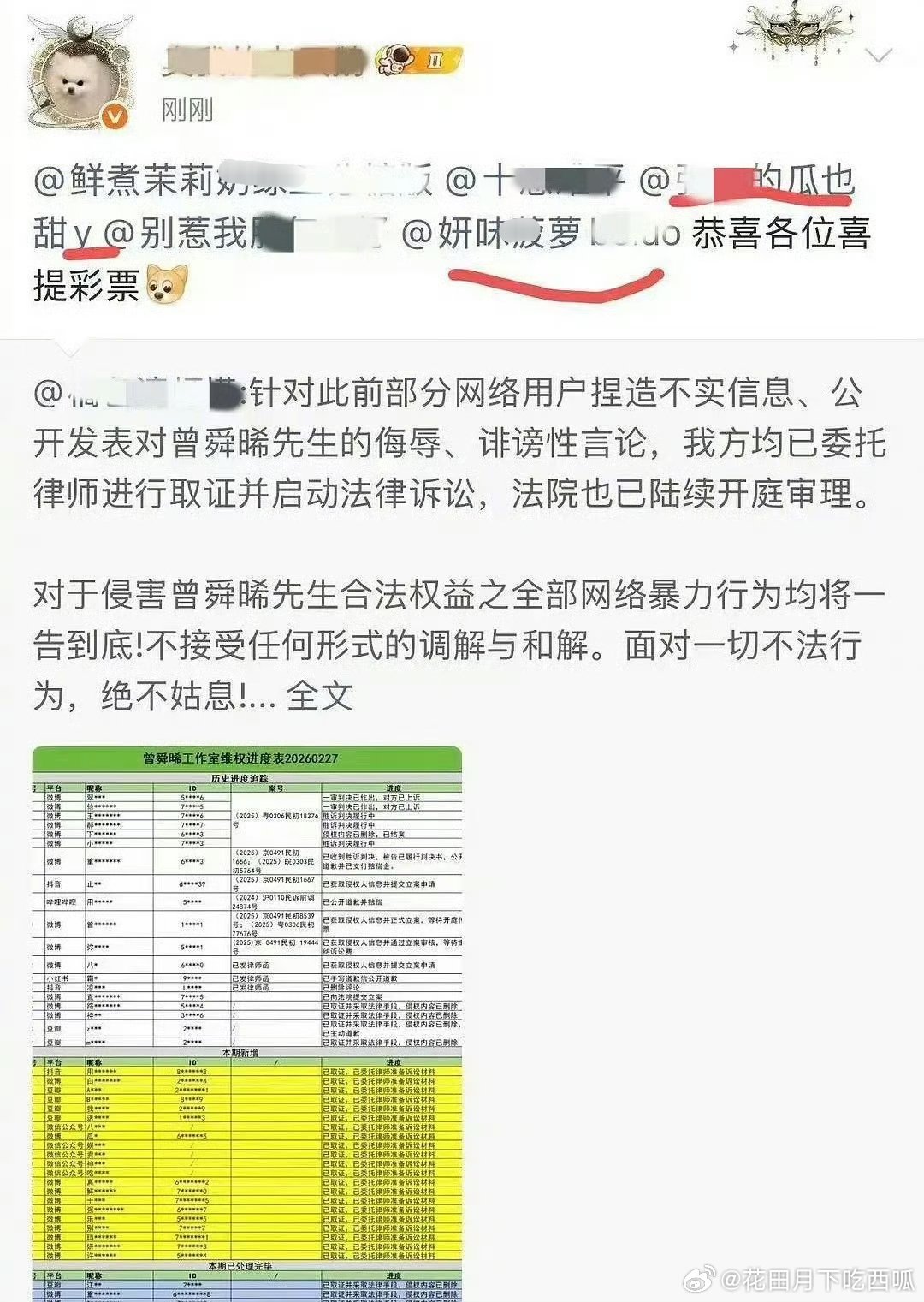 曾舜晞工作室的告嘿名单🍉，不是🍍对接，只是普通散粉 