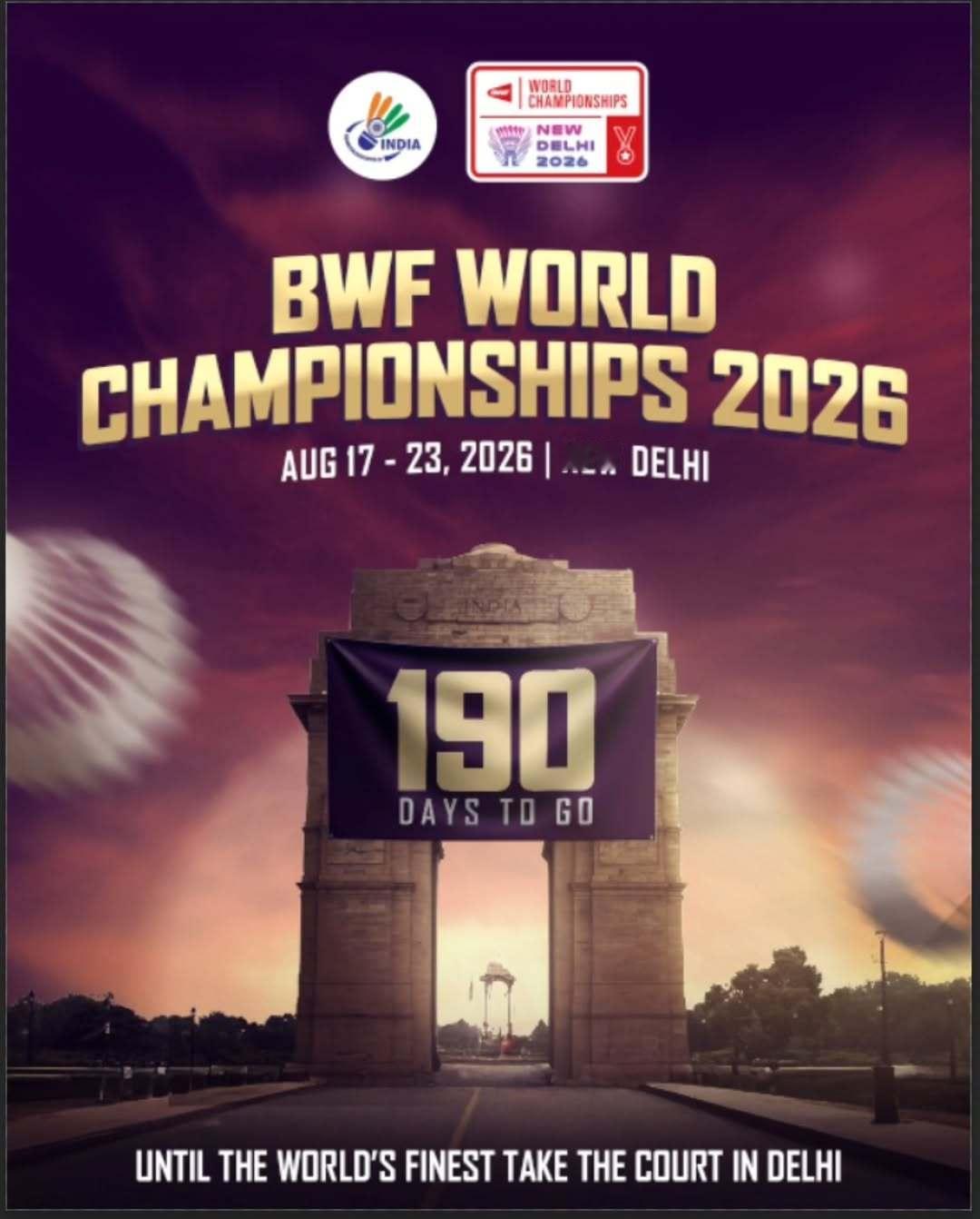 2026年羽毛球世锦赛倒计时190天！举办地🇮🇳印度·新德里2026年羽毛球
