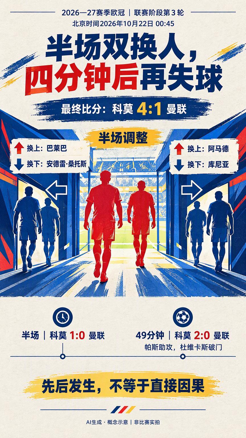 半场双换人后四分钟再丢球，曼联的调整还没接上防守【赛后复盘｜2026—27赛季欧