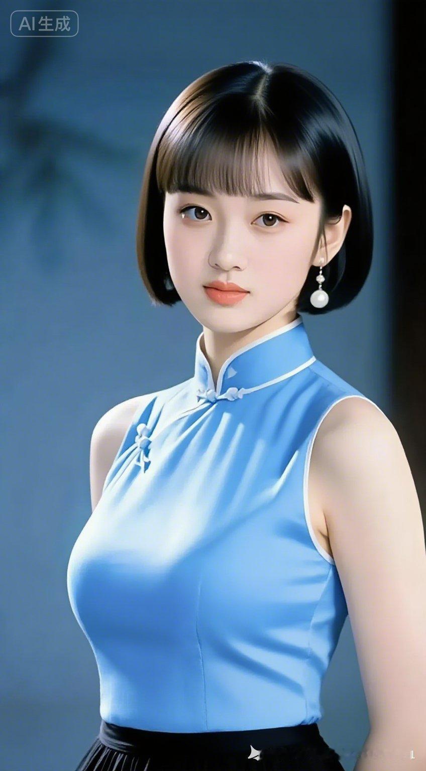 优雅蓝裙少女，清新脱俗，气质非凡！🌟✨