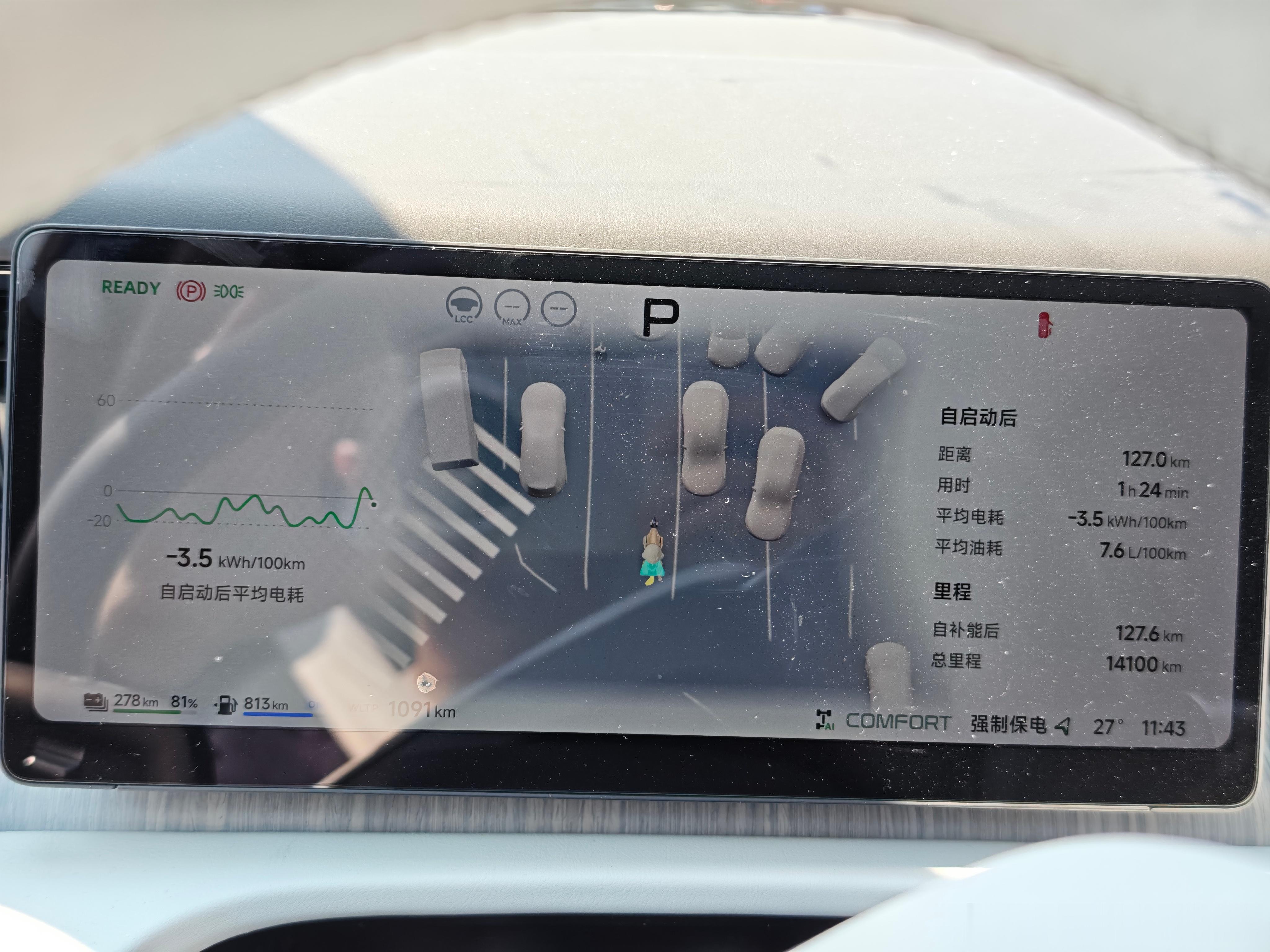 回程故意做了会测试五人 行李满仓了一路贴着限速油门疯狂踩始终维持增程保电80% 