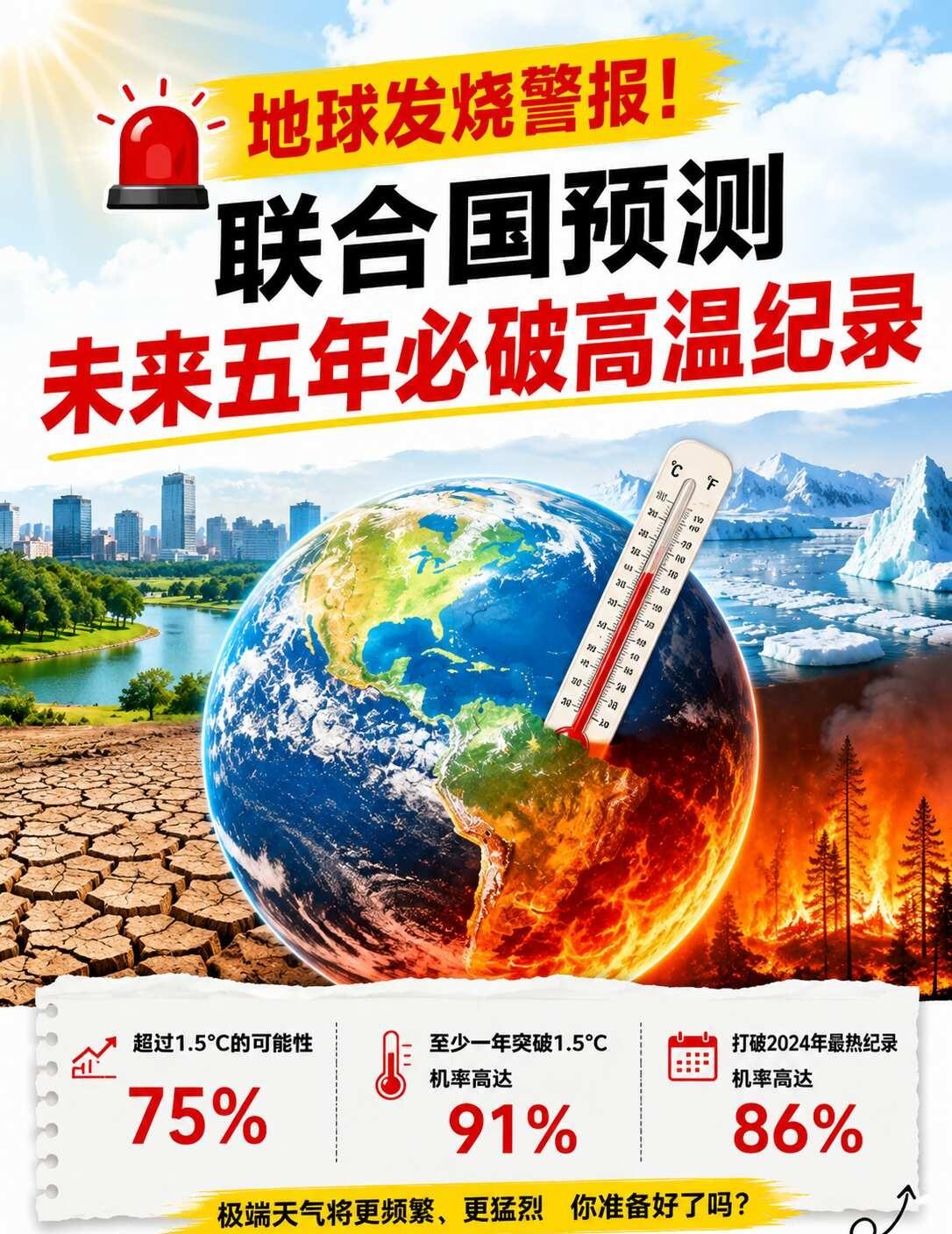 联合国最新警告：未来五年必破高温纪录
🌍【联合国最新警告：未来5年恐持续刷新高