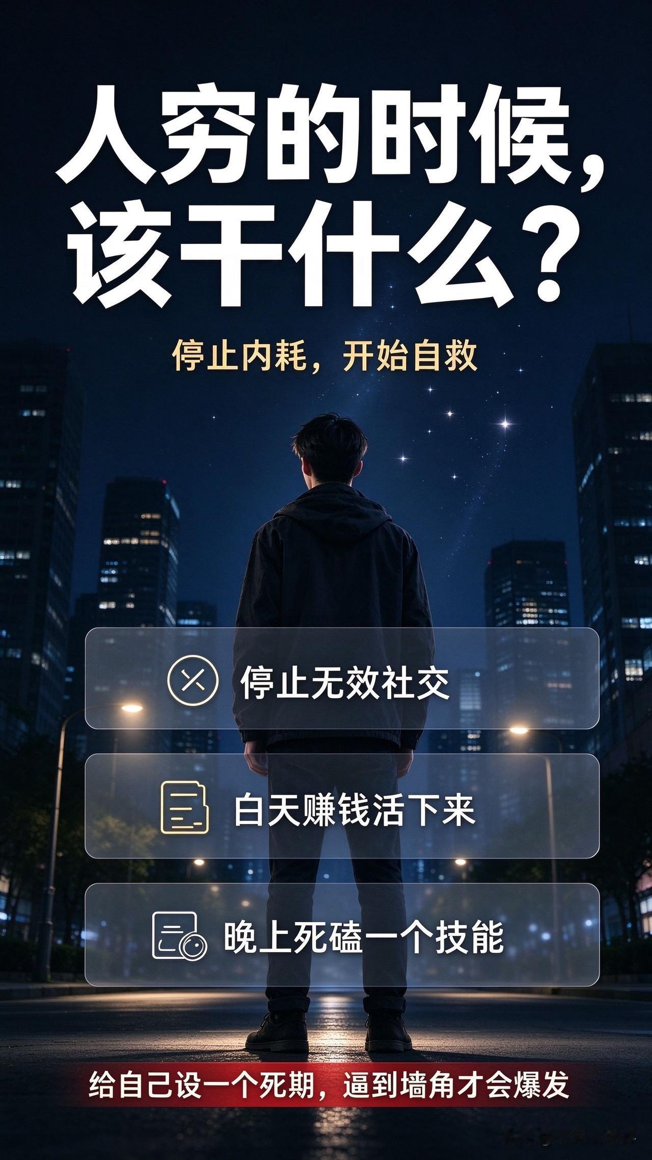 人穷的时候该干什么？
这话难听，但如果你正处于低谷，兜里比脸还干净，我劝你耐着性