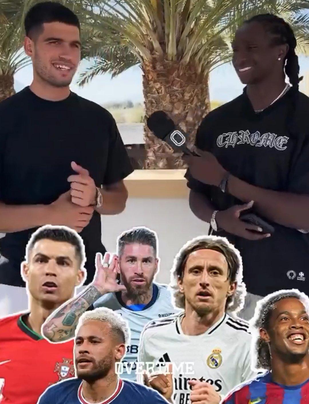 阿尔卡拉斯心目中的五大足球运动员：1、C罗🇵🇹2、拉莫斯🇪🇸3、莫德里奇