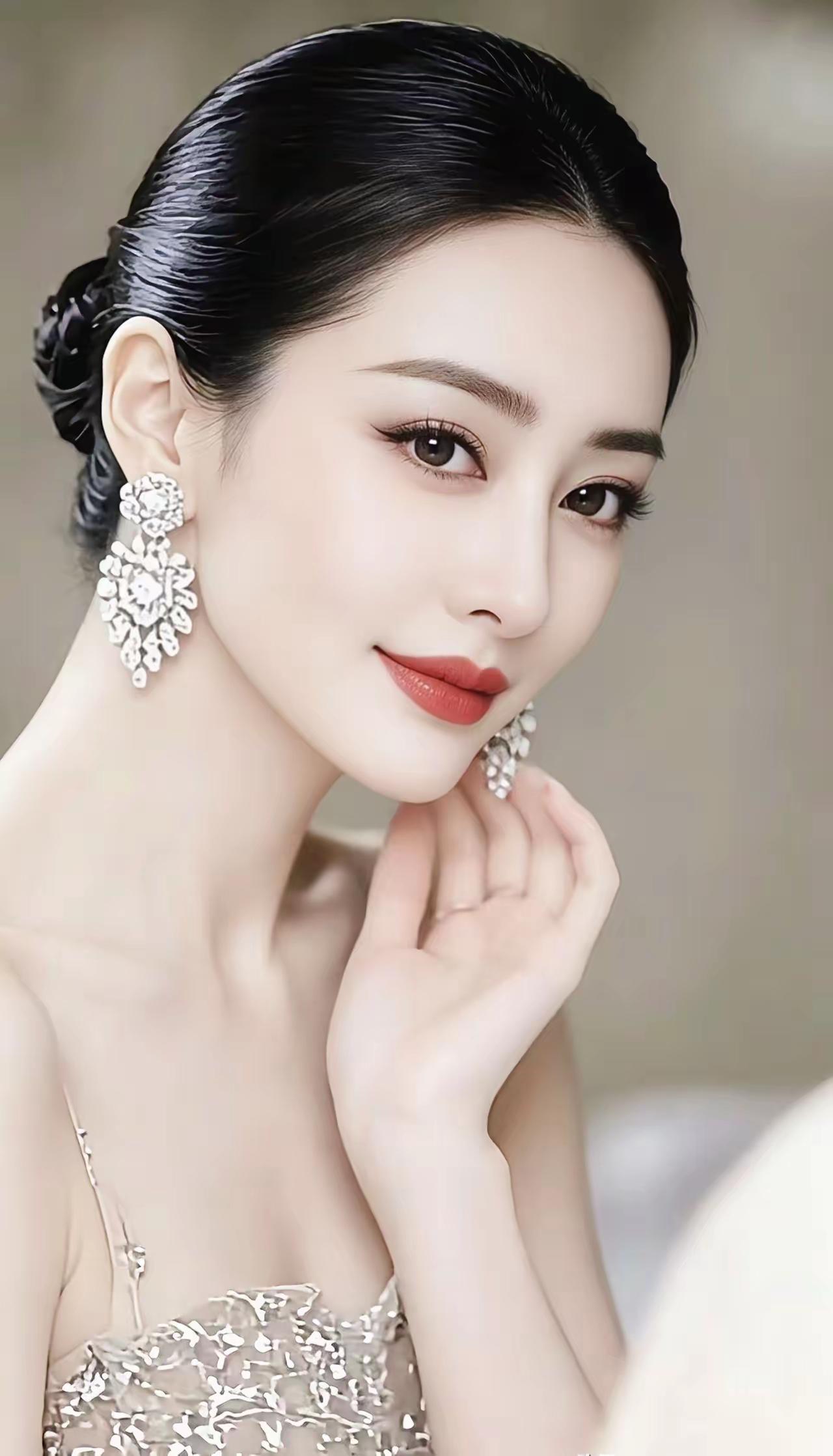 这位美女戴着华丽的耳环，好漂亮！