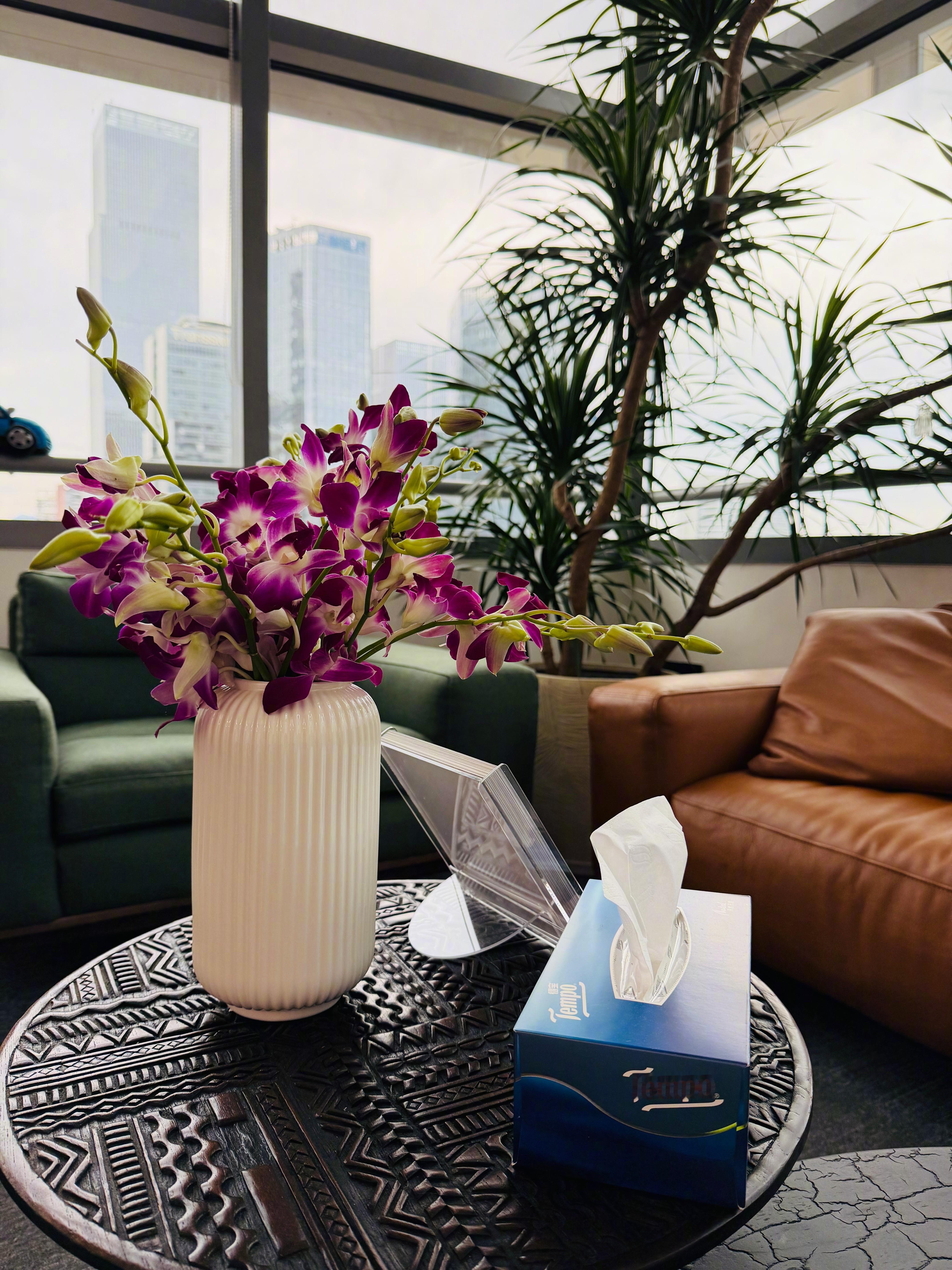 心里藏着个小小的暖意：每次朋友或客户来访，总会提前备好鲜花。愿这抹生机，能为见面