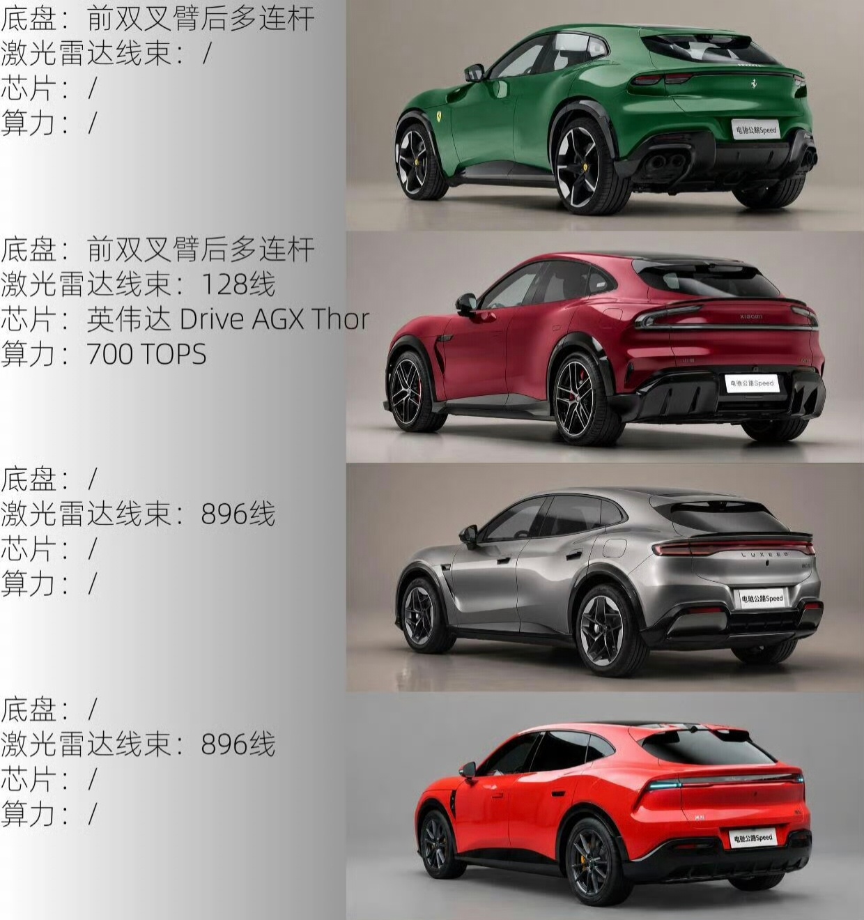 目前国内市场4台这个类型的车，Purosangue，小米YU7，无论静态还是动态