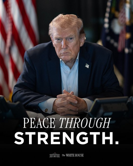 白宫的官方账号贴图：“以实力求和平”，这就是美国之道。如果这是处于冲突中的某个地