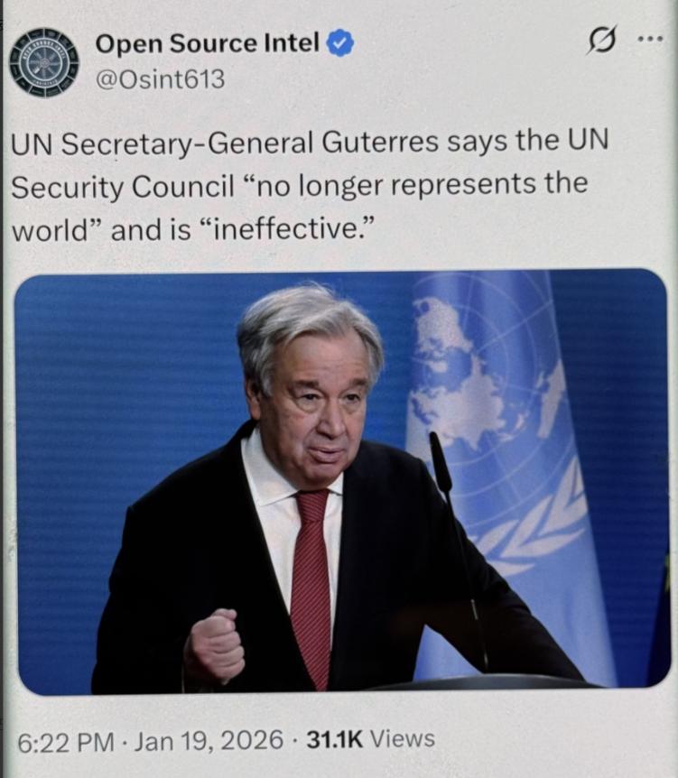 快讯！联合国秘书长古特雷斯表示，联合国安理会“已不再代表世界”，并且是“无效的”
