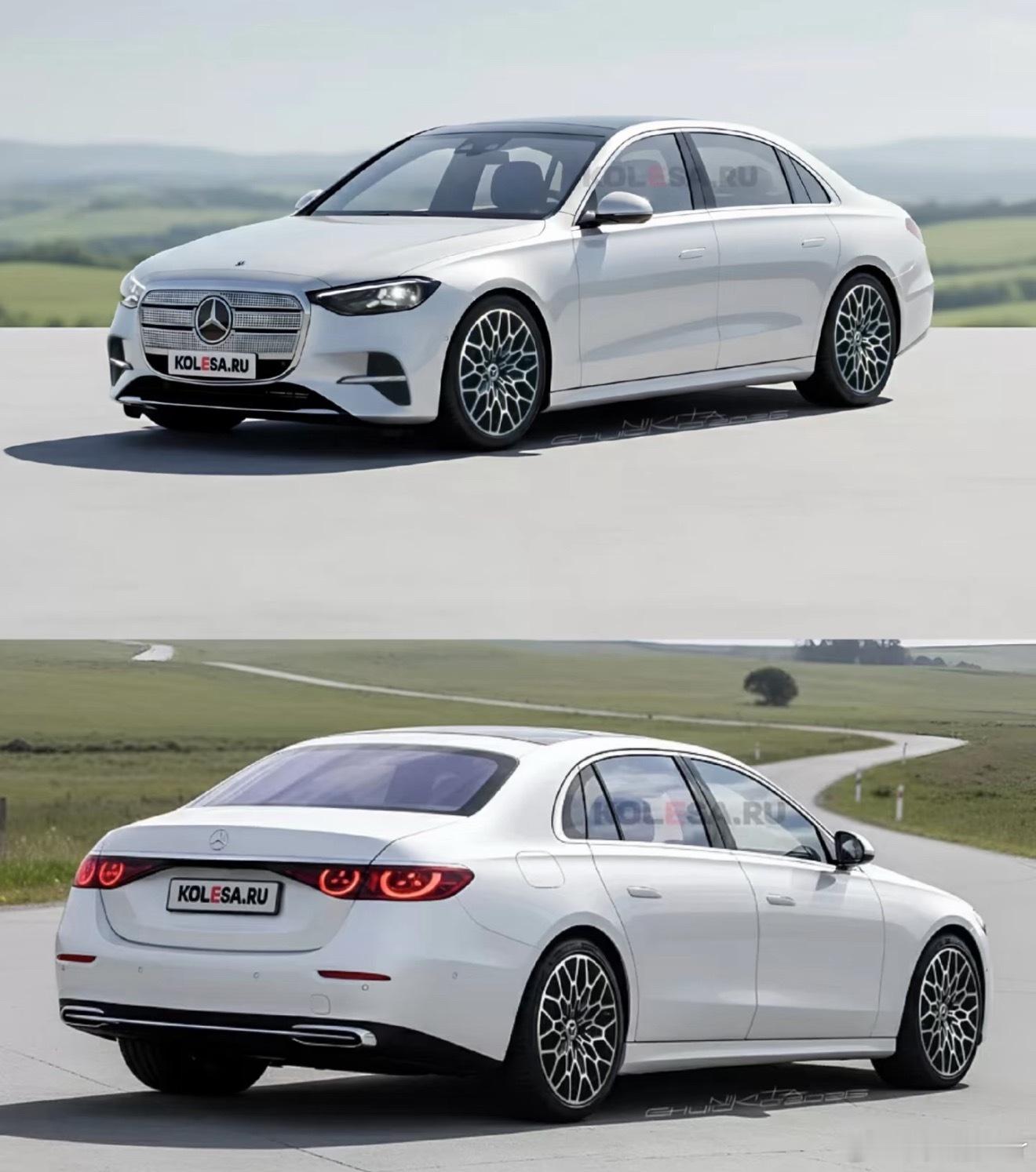 奔驰E纯电版效果图也出来了现在前脸看着太家族新能源化了一看就是新能源的奔驰但这轮