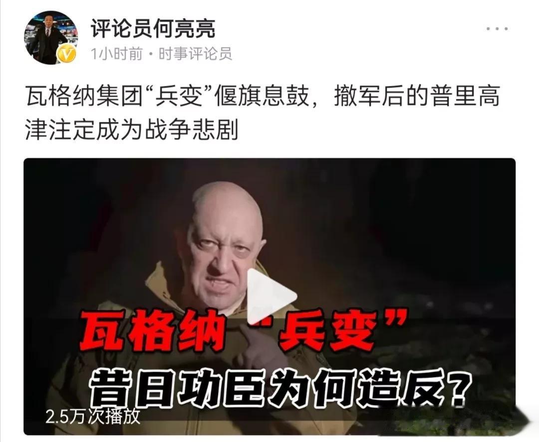 👉24小时的瓦格纳事件最后的结局如何？
刚刚，分别观看了一下凤凰卫视评论员@评