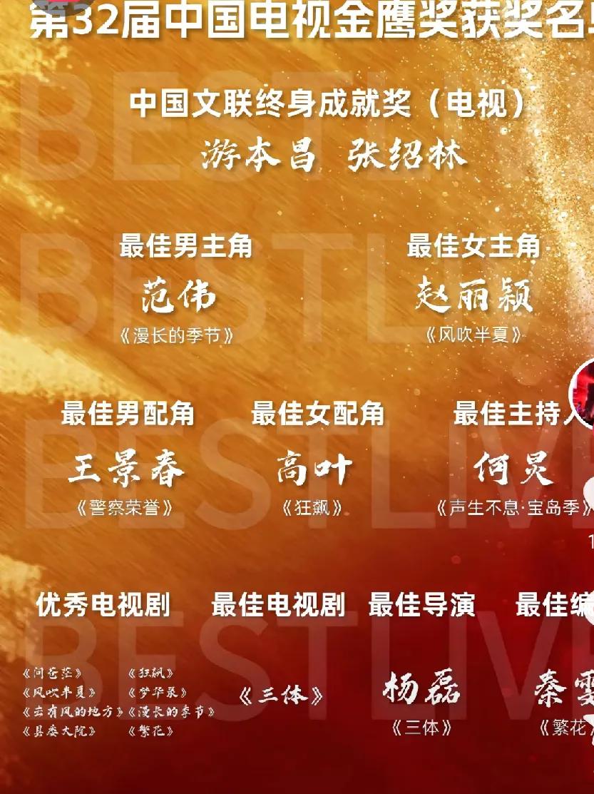 第32届金鹰奖顺利落幕，完整获奖名单，名致实归

10月20日晚，第32届中国电