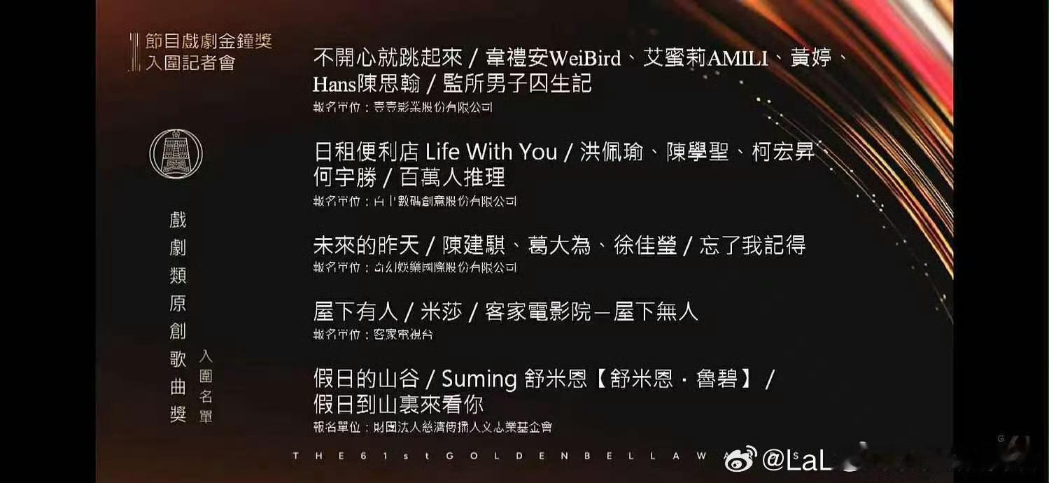 恭喜徐佳莹！入围金钟奖戏剧类原创歌曲奖，以音乐为桥梁，连接剧集与听众，实力毋庸置