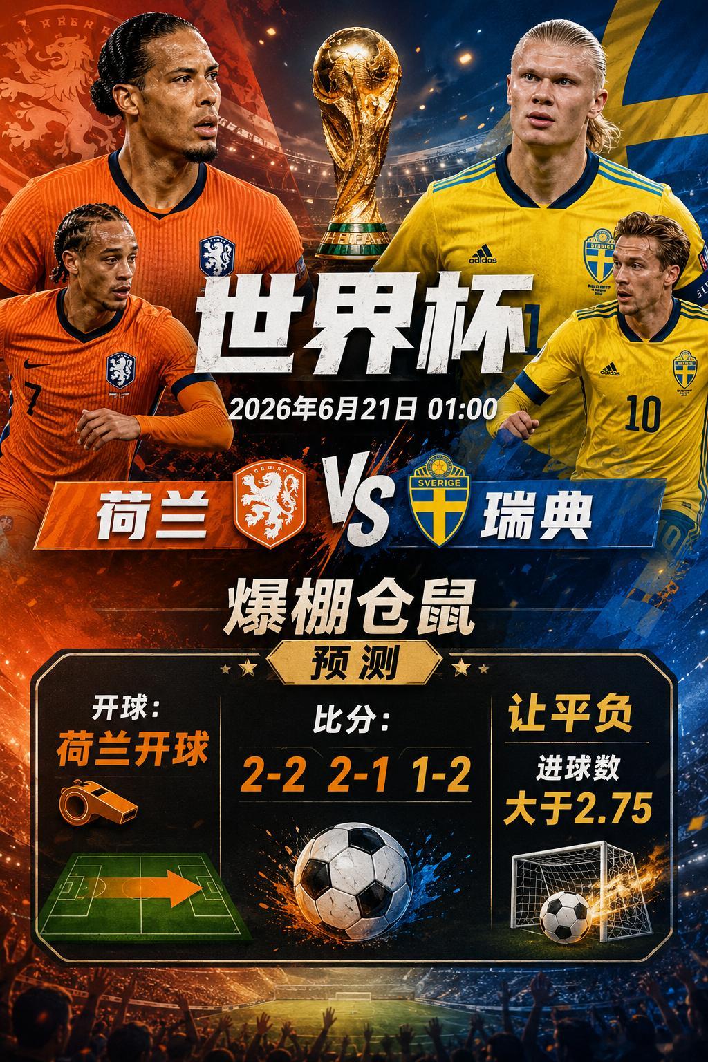 6月20号世界杯 荷兰vs瑞典 赛前预测兄弟们，如果只看实力，荷兰确实更强。但世