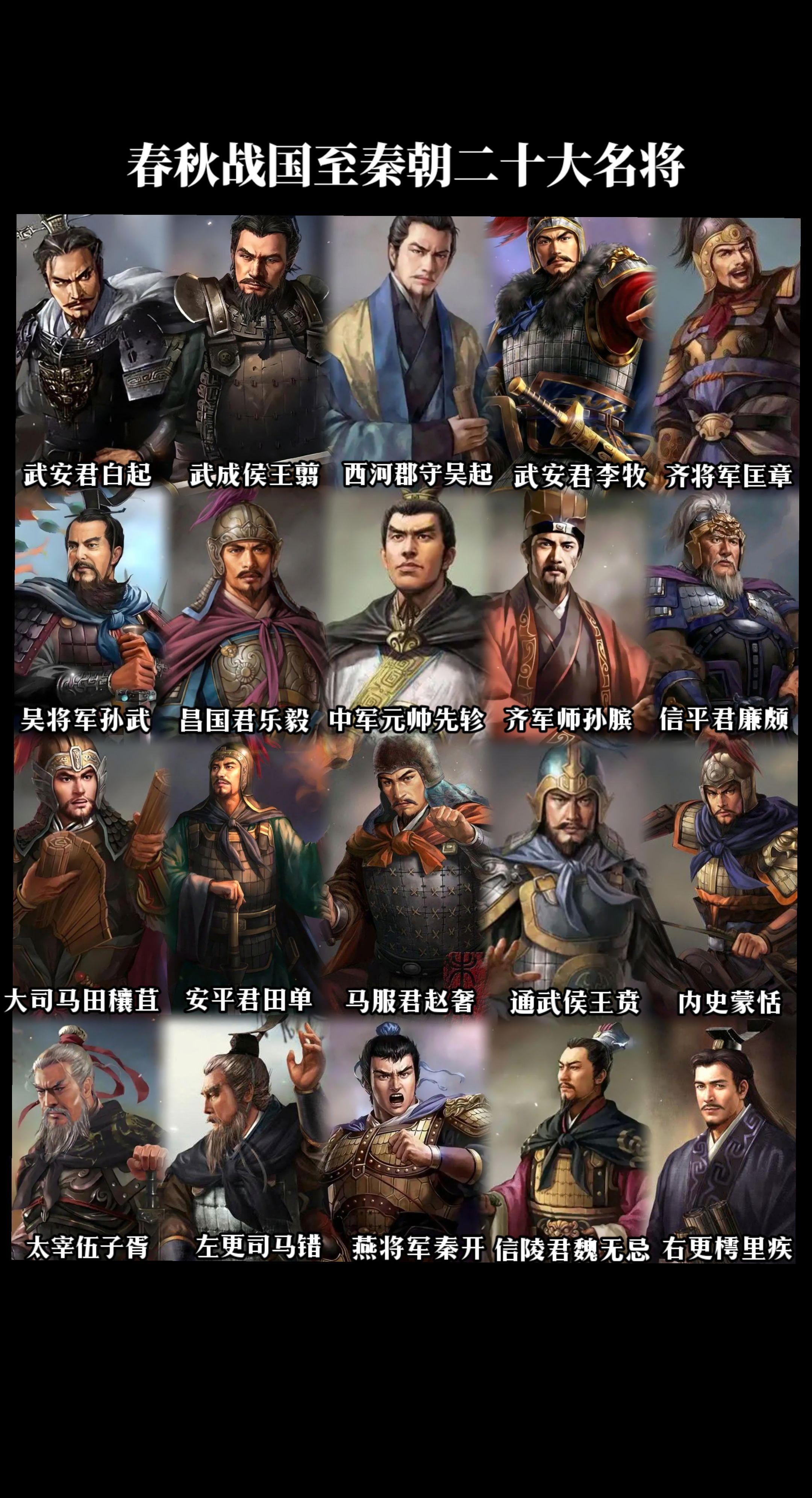 春秋战国至秦朝前二十大名将