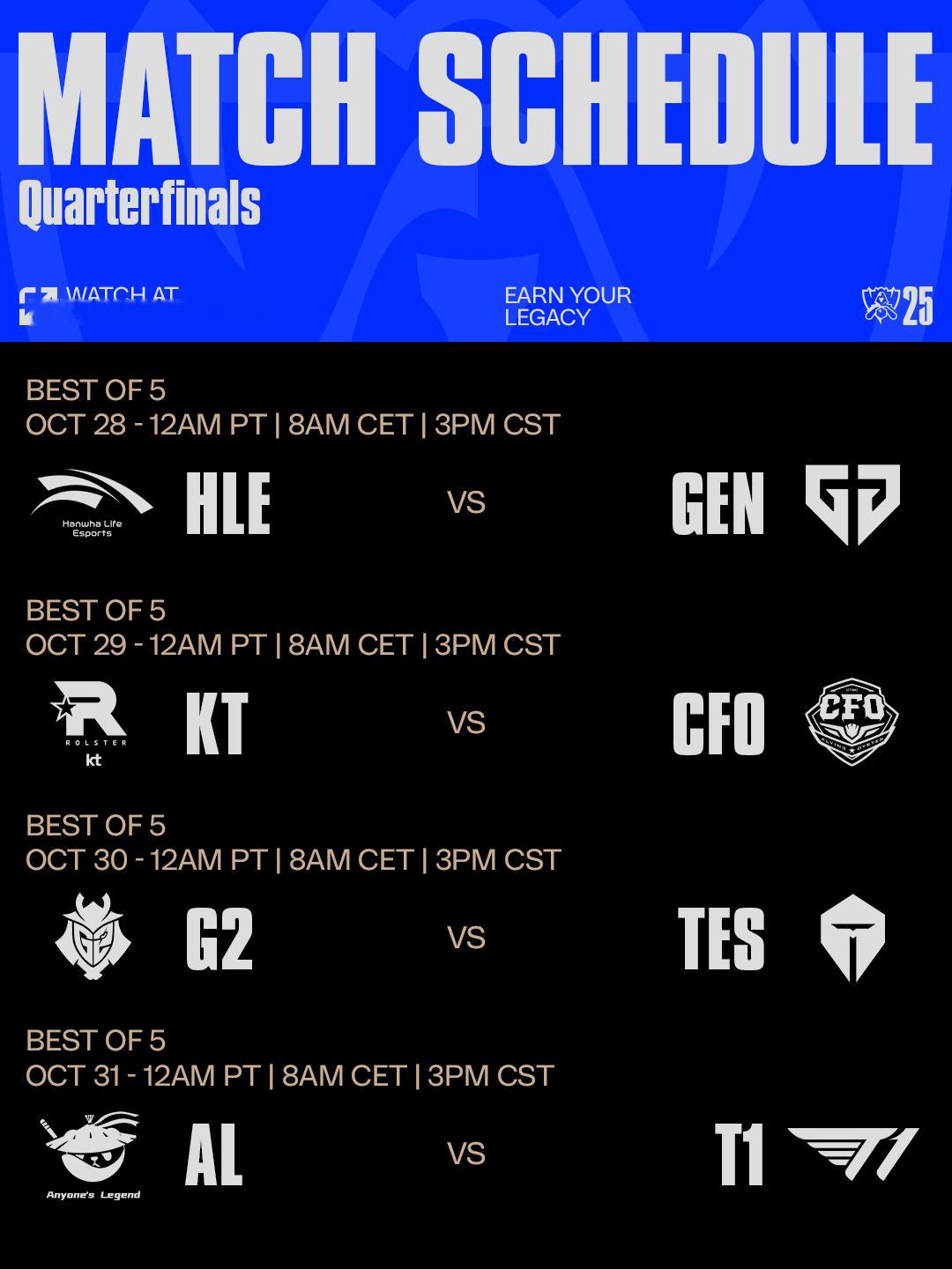 八强战赛程已出 大家最期待哪一场比赛呢[爱你]s15八强赛程al抽到t1tes晋