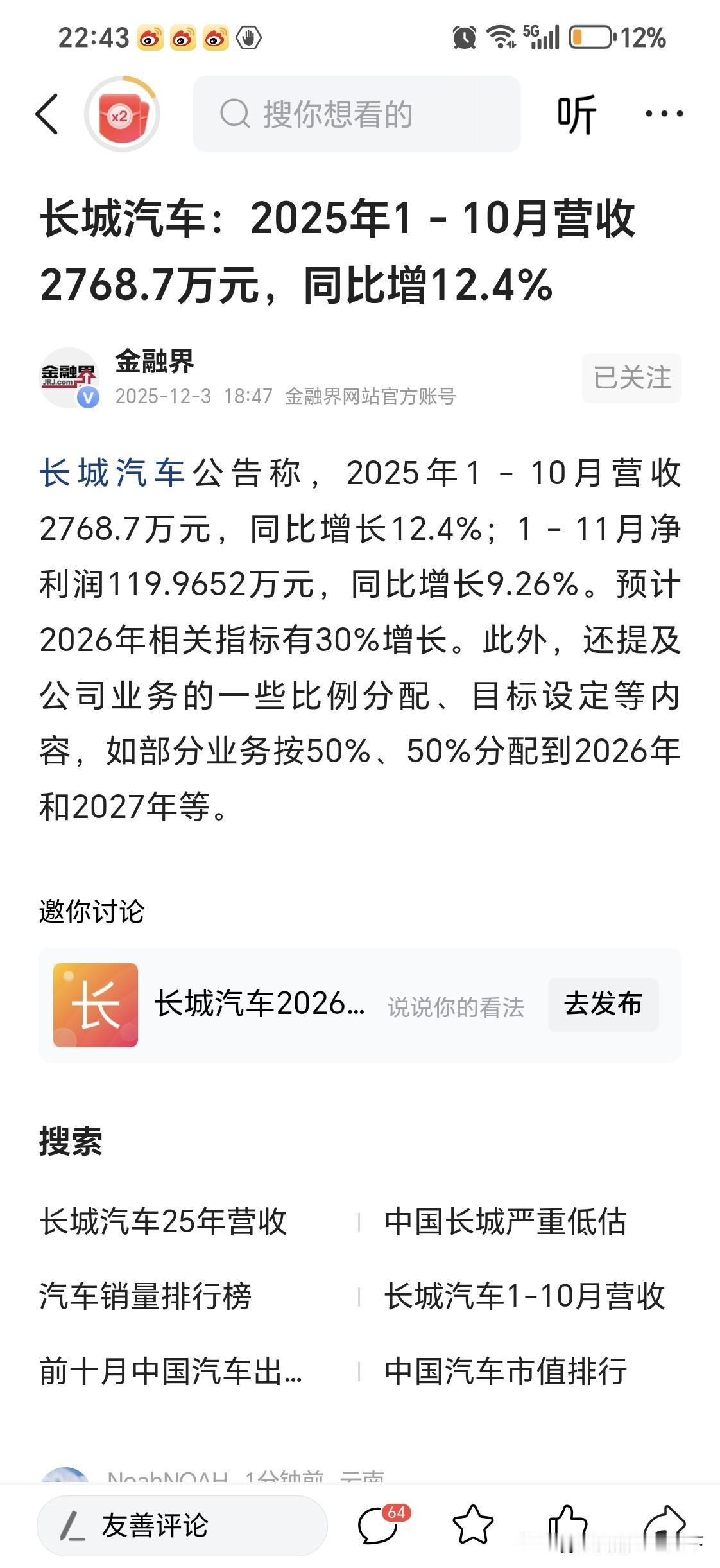 这么大的官媒，经济界的权威媒体，也出现这种离谱到家的错误，长城汽车一年销售额才几