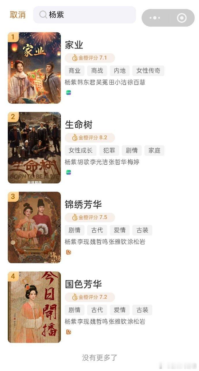 杨紫金橙评分 杨紫作品金橙评分均在7分以上，牛~杨紫作品金橙评分