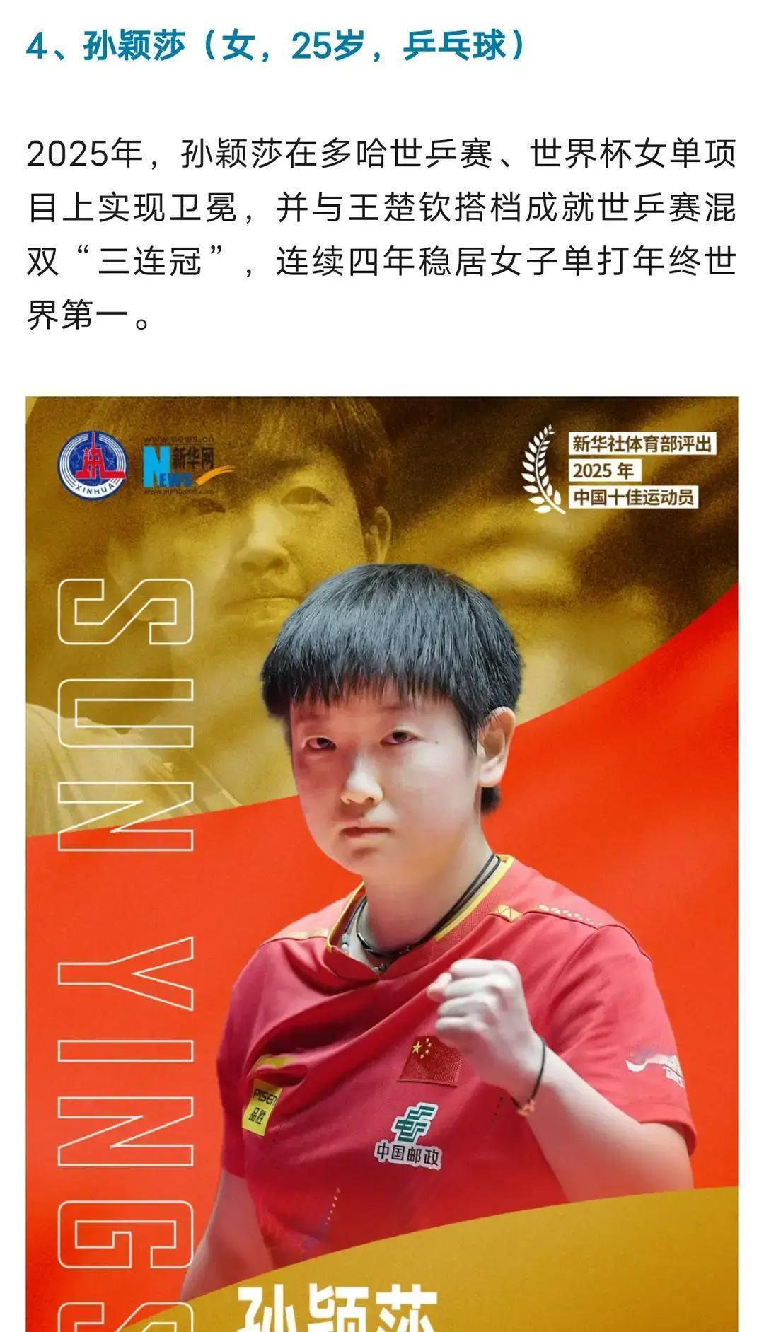 连续104周世界第一，孙颖莎又杀回来了。
 
23岁，她拿下巴黎双金、新加坡卫冕