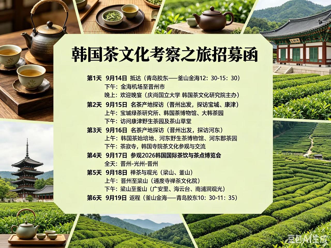 9月14-19日全面考察韩国茶产业在文化传承、精制加工、品牌营销与产教融合等关键
