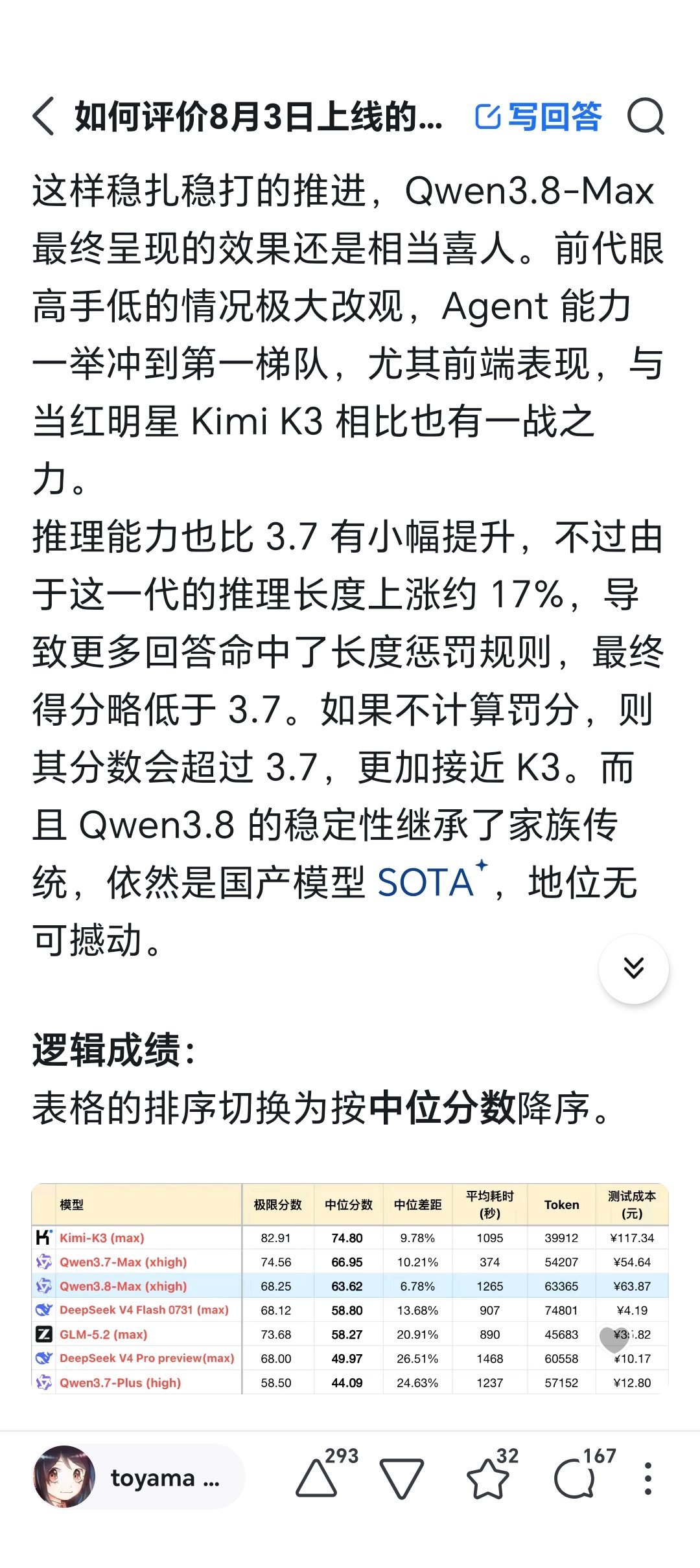 千问 3.8 Max，评价为：拉完了……nao老师因为入职了腾讯混元，所以不好意