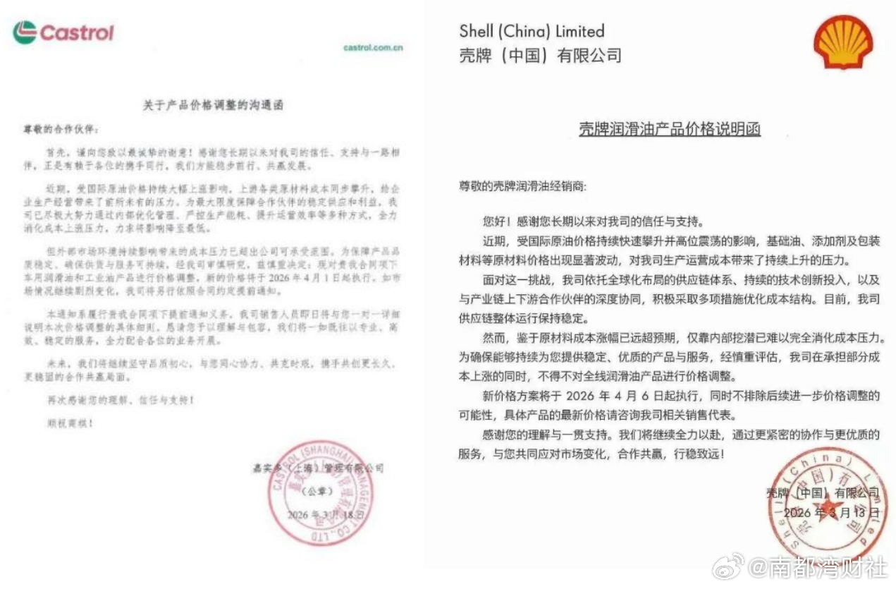 【#4月起养车成本要涨#，美孚、壳牌、嘉实多等机油品牌集体涨价】#美孚壳牌嘉实多
