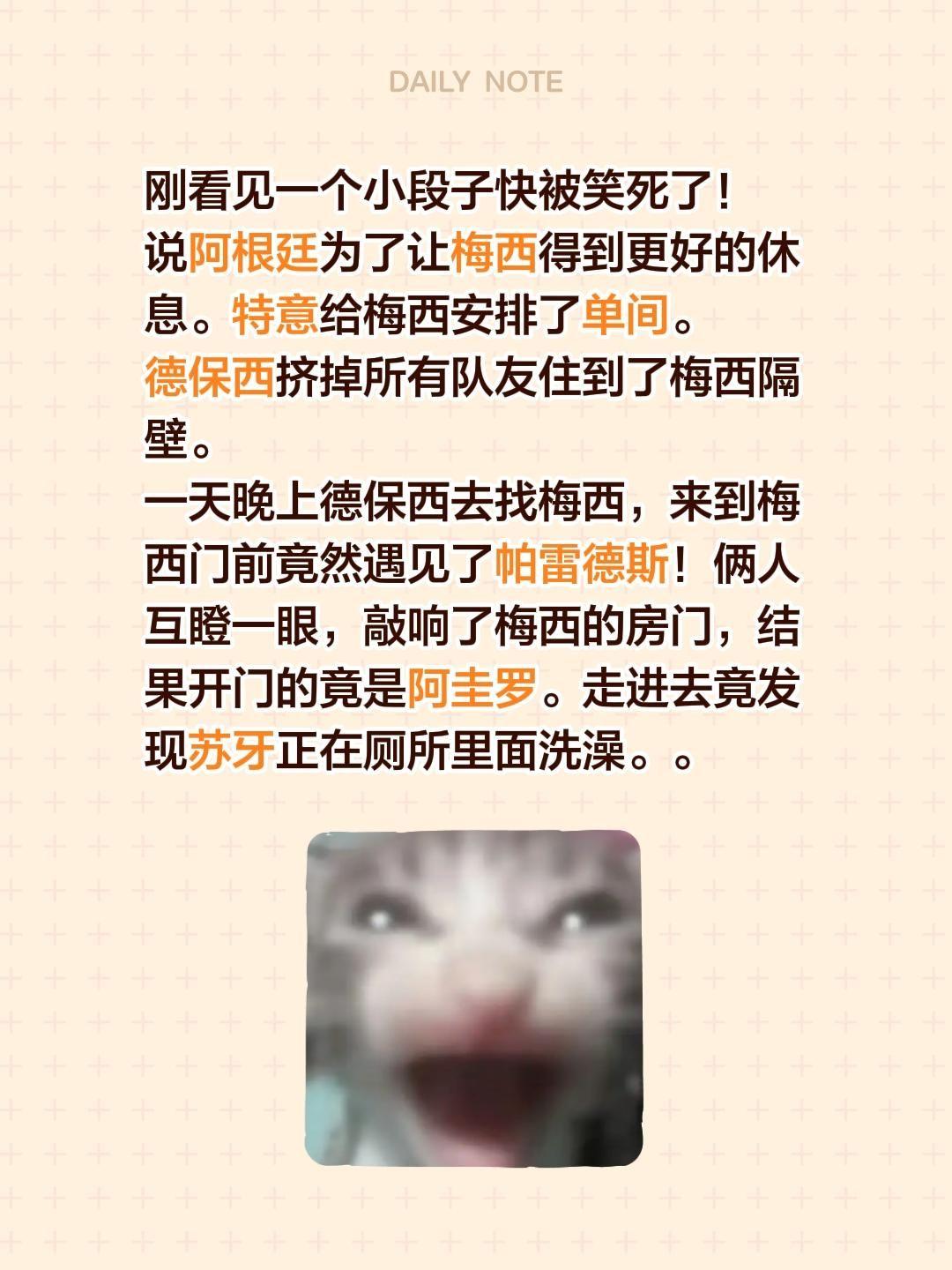 刚看见一个小段子快被笑死了！ 
说阿根廷为了让梅西得到更好的休息。特意给梅西安排