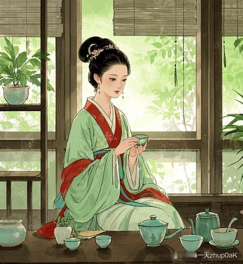 《赏茶》
——宋·戴昺
自汲香泉带落花，
漫烧石鼎试新茶。
绿阴天气闲庭院，
卧