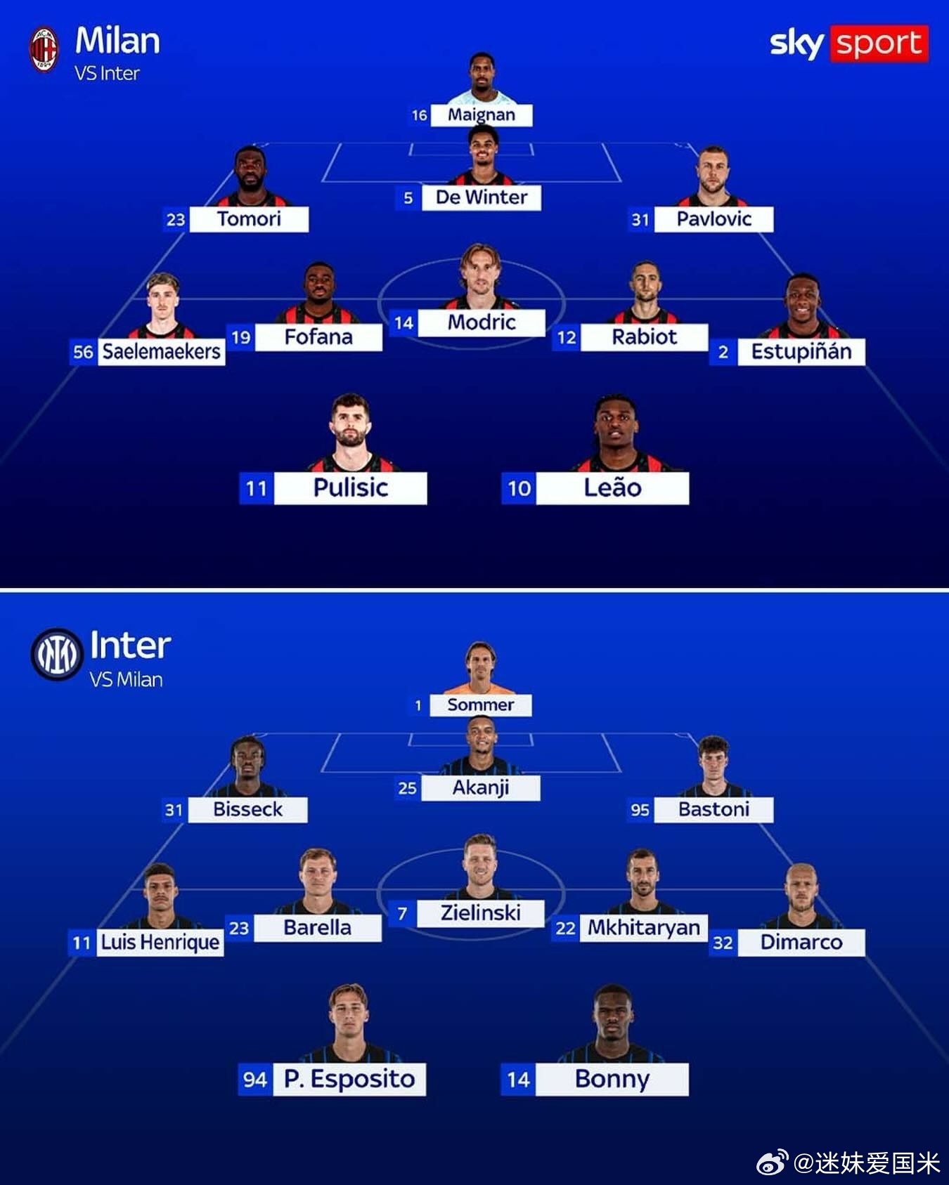 天空体育最新预测国际米兰和AC米兰首发阵容国际米兰ac米兰vs国际米兰米兰德比 