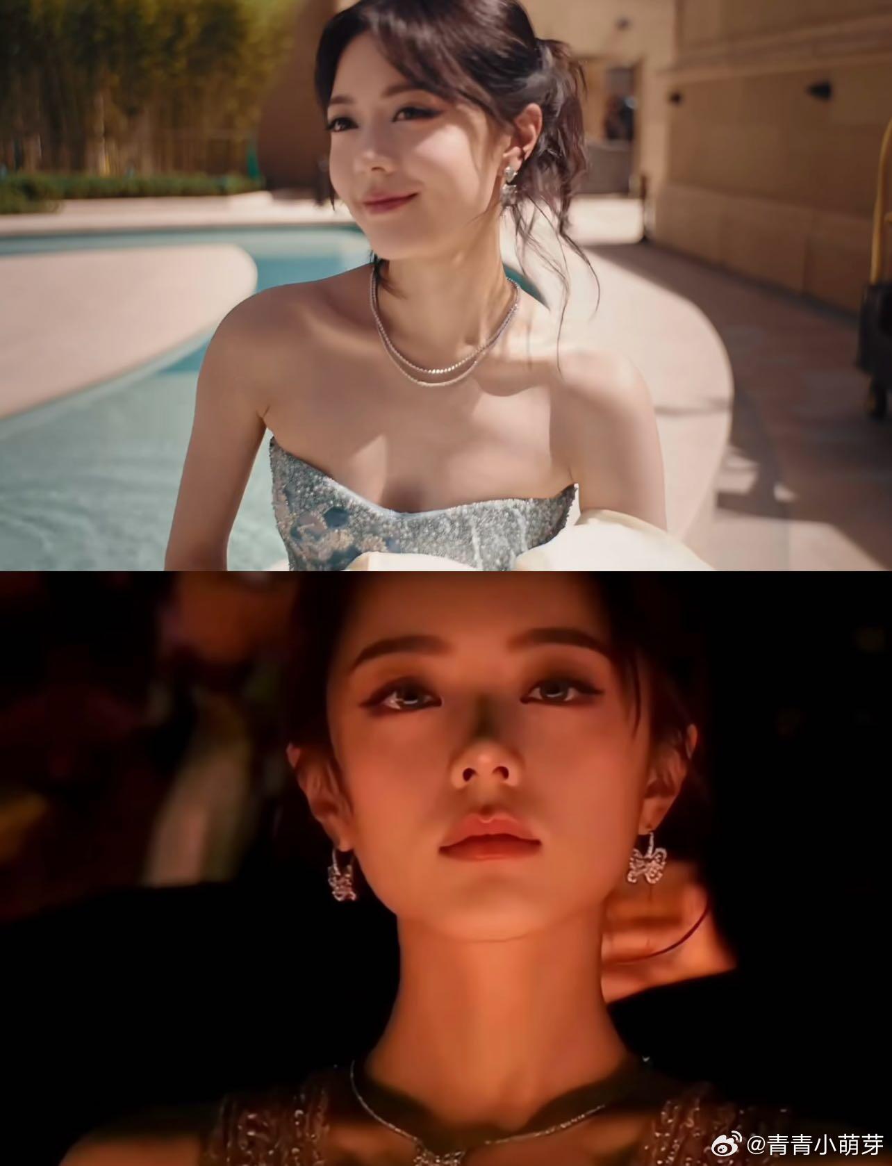 在赵今麦致敬《穿普拉达的女王》的24秒短片里，她身着蓝色粼光长裙，这一刻，“恶女