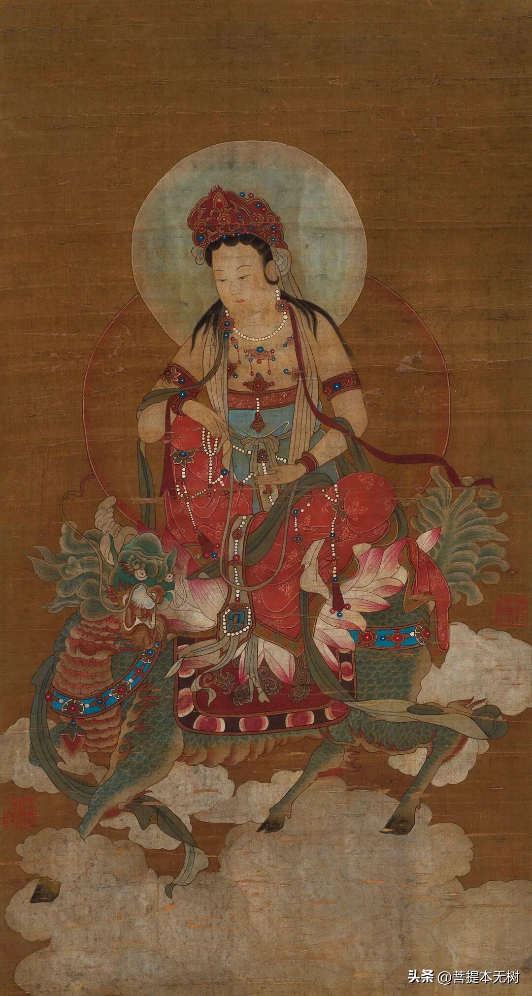 少见！清代绢本古画，骑麒麟的观音菩萨太温柔
 
见过骑白象的普贤、坐金毛犼的观音