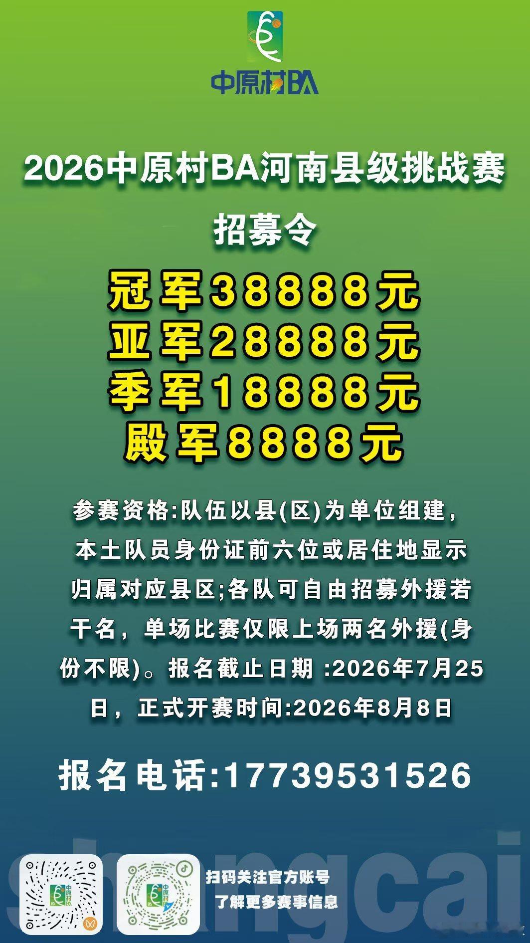 来来来，2026中原村BA河南县级挑战赛招募令！！期待再次去上蔡感受中原村BA的
