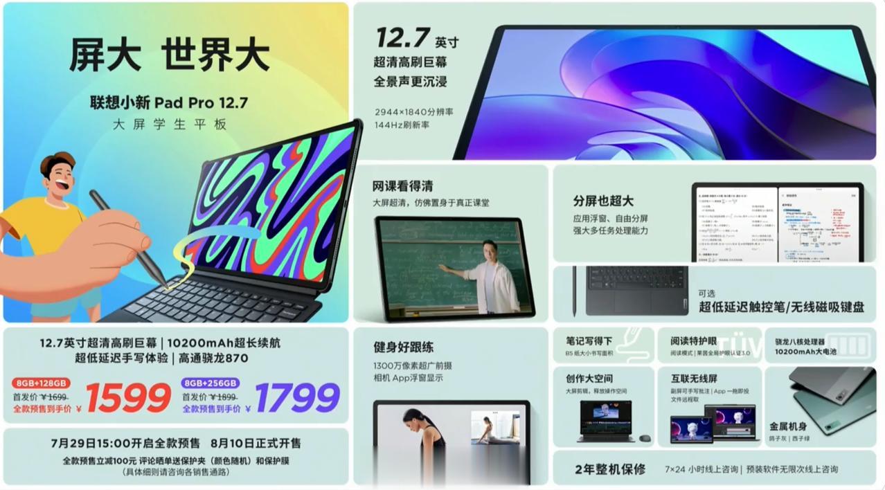 小新 Pad Pro 12.7 发布
1599起的骁龙870大屏平板
这价格还行